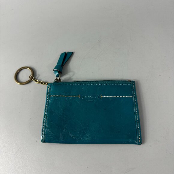 Coach Teal Patent Leather Card Case w/ Keychain - Picture 1 of 13